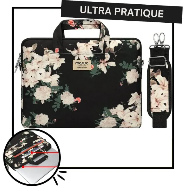 Lecoinpochette Vanille sacoche ordinateur fleurie