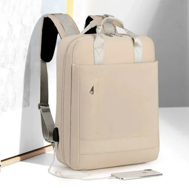 Lecoinpochette Ewa Sac à Dos Ordinateur Femme Beige 17,3 Pouces