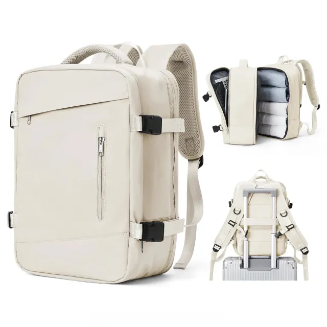 Lecoinpochette Doumy sac à dos pc beige 40x20x25 cabine