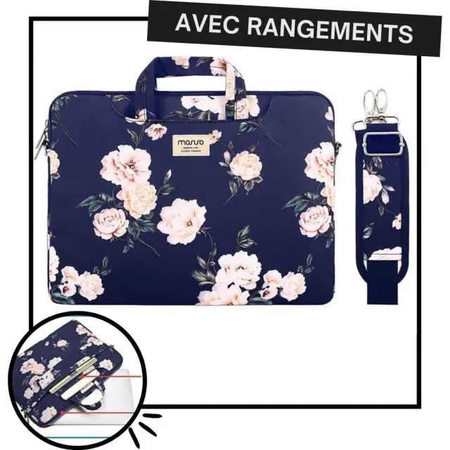 Lecoinpochette Blueberry sacoche ordinateur fleurie