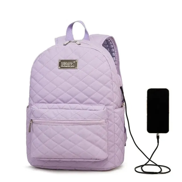 Lecoinpochette Matelassé Violette sac à dos ordinateur 15,6 pouces femme