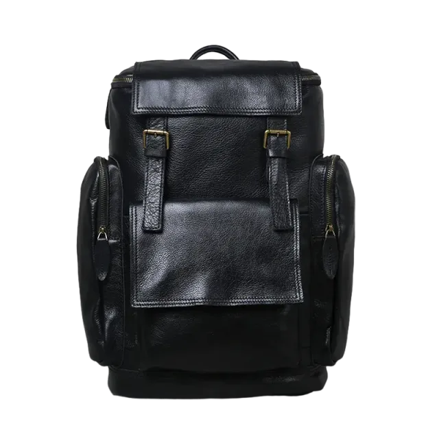 Lecoinpochette Ross sac à dos cuir véritable noir 16 pouces