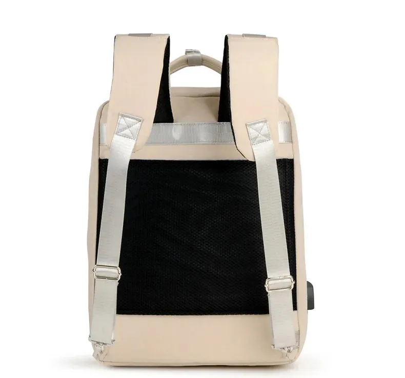 Lecoinpochette Ewa Sac à Dos Ordinateur Femme Beige 17,3 Pouces