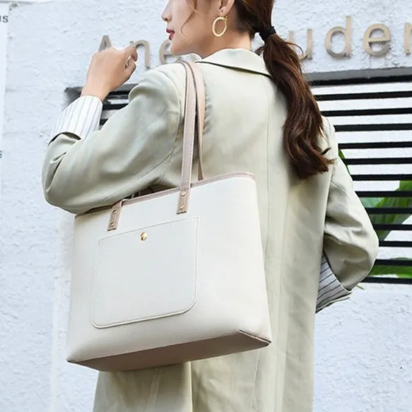 Lecoinpochette Sac Ordinateur Femme Beige Simili Cuir